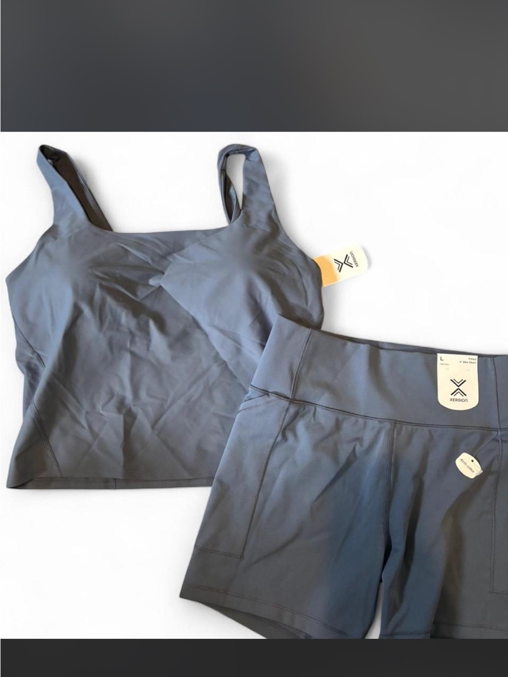 Xersion Charcoal Gray Sports Bra Tank and Shorts Set
